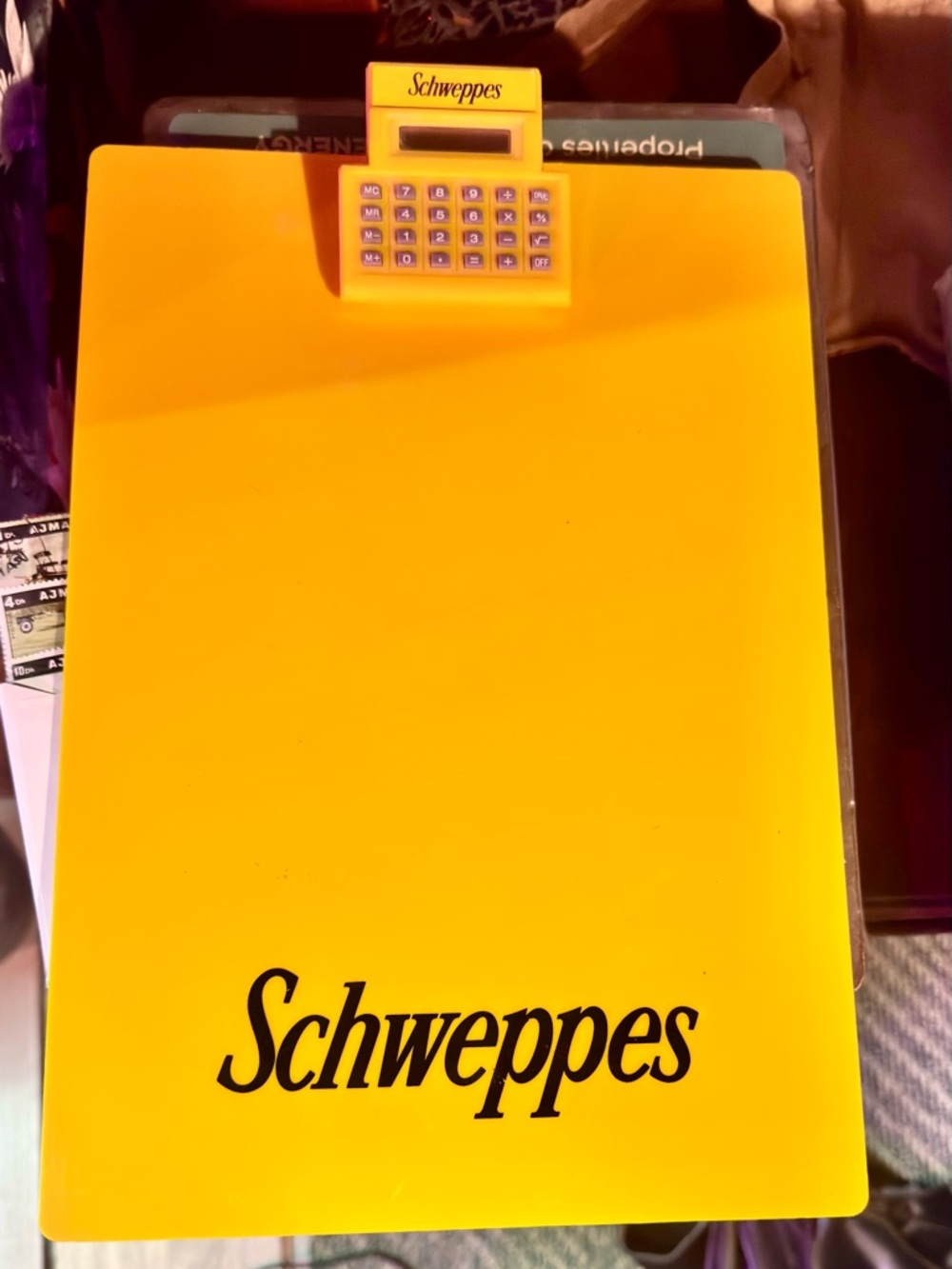 Vintage 80’s/90’s Schweppes Yellow Branded Clipboard (RARE)
